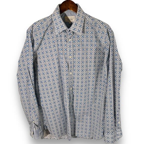 Ted Baker Blue Geometric Button Down Shirt Long Sleeve Modern Heritage XL - Picture 3 of 9